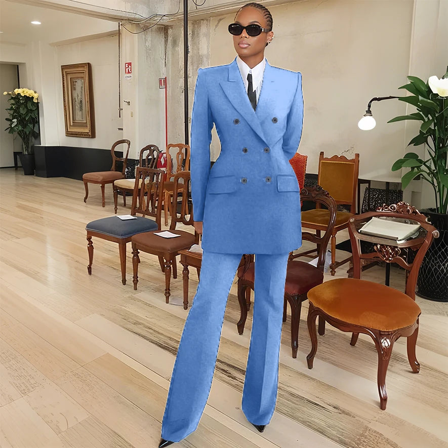 Tailleur femme blazer et pantalon évasé – CLEVI Paris