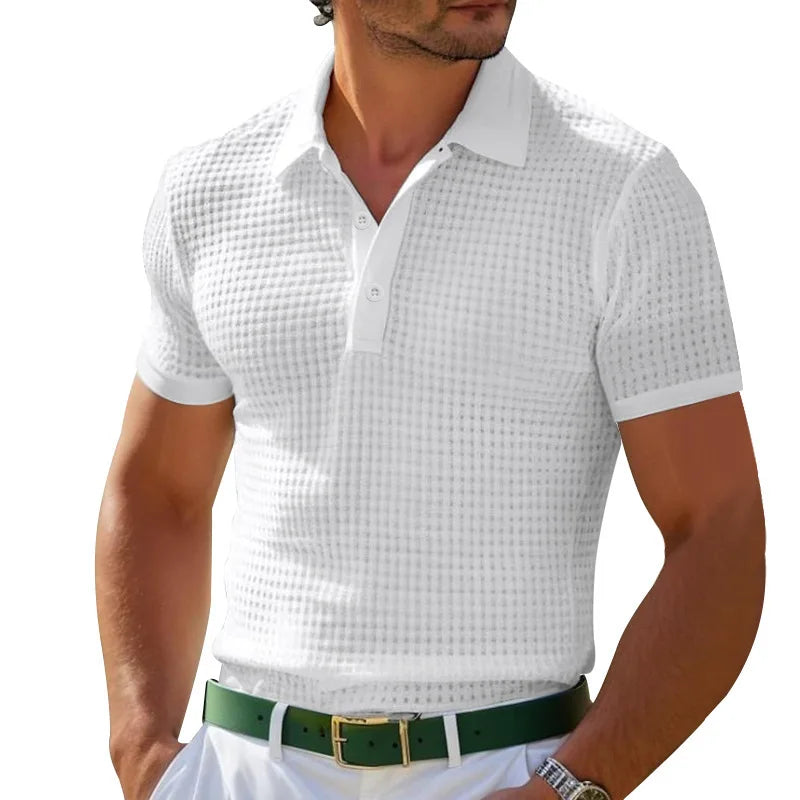 Polo Homme Texturé Waffle Col Boutonné Manches Courtes – CLEVI Paris