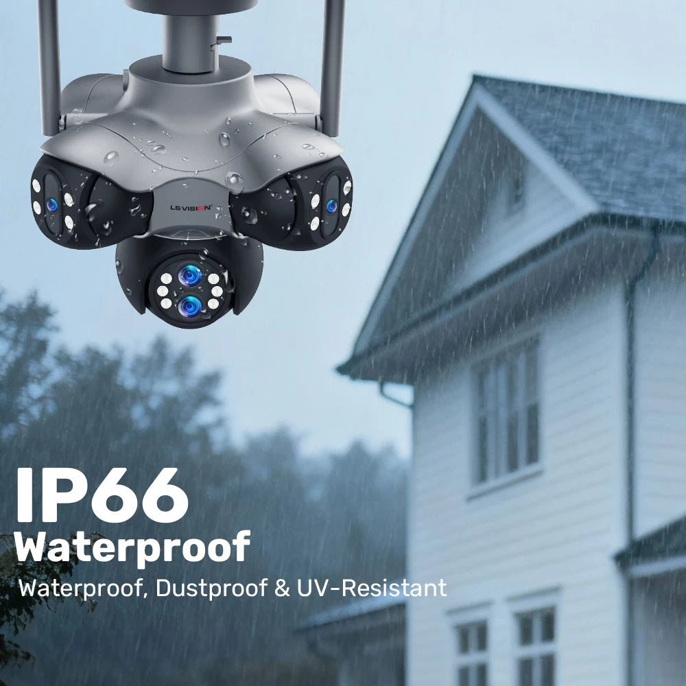 Caméra Panoramique LS VISION 6 Objectifs 30MP 5 Écrans PTZ Zoom 10x IP66 Wi-Fi – CLEVI Paris