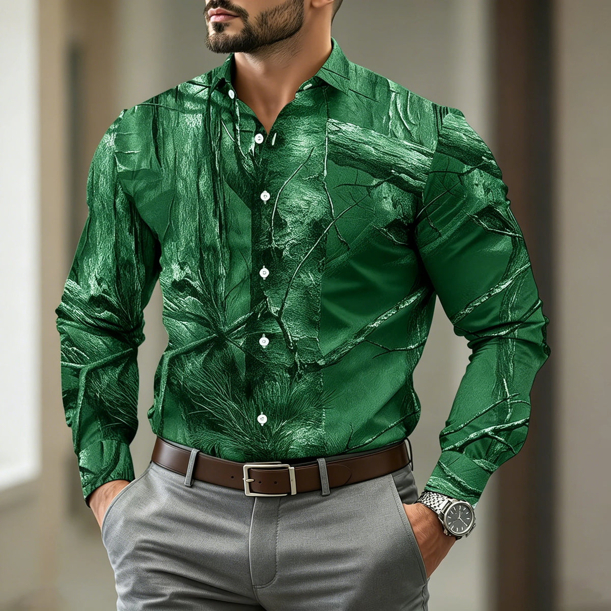 Chemise homme à motif forestier – CLEVI Paris