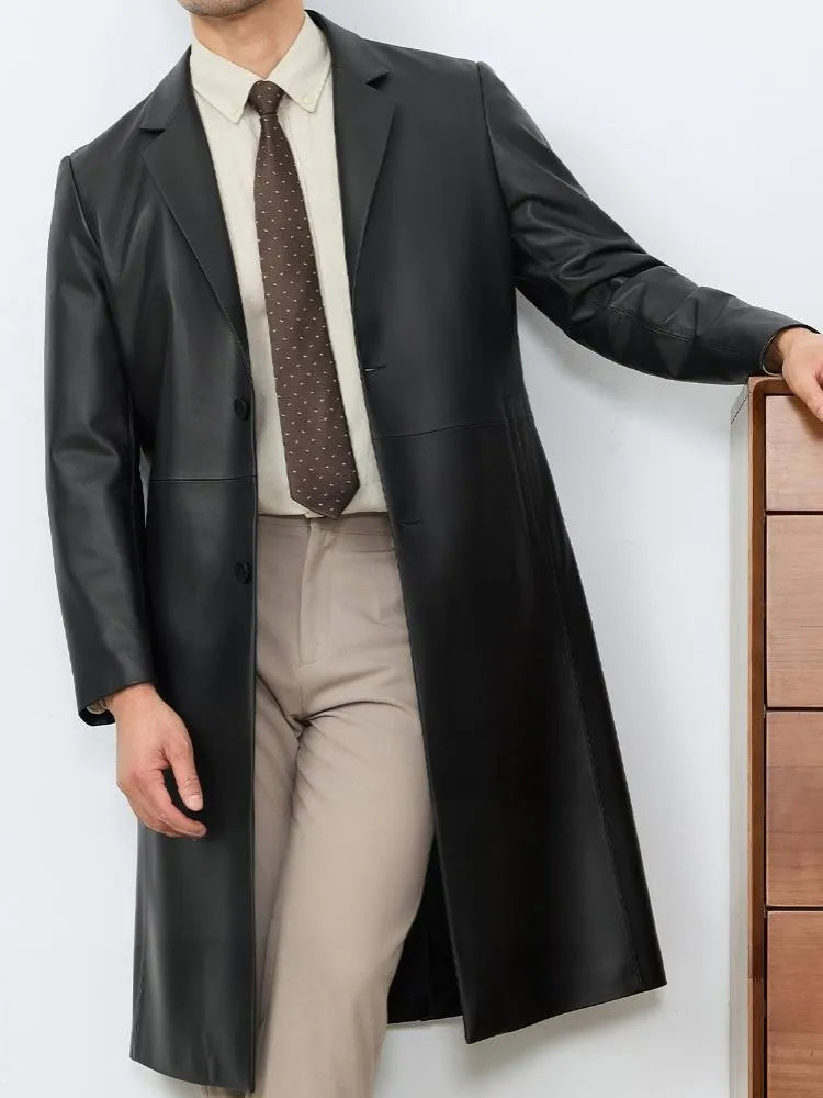 Manteau long homme en cuir à revers BEKEDEKE – CLEVI Paris