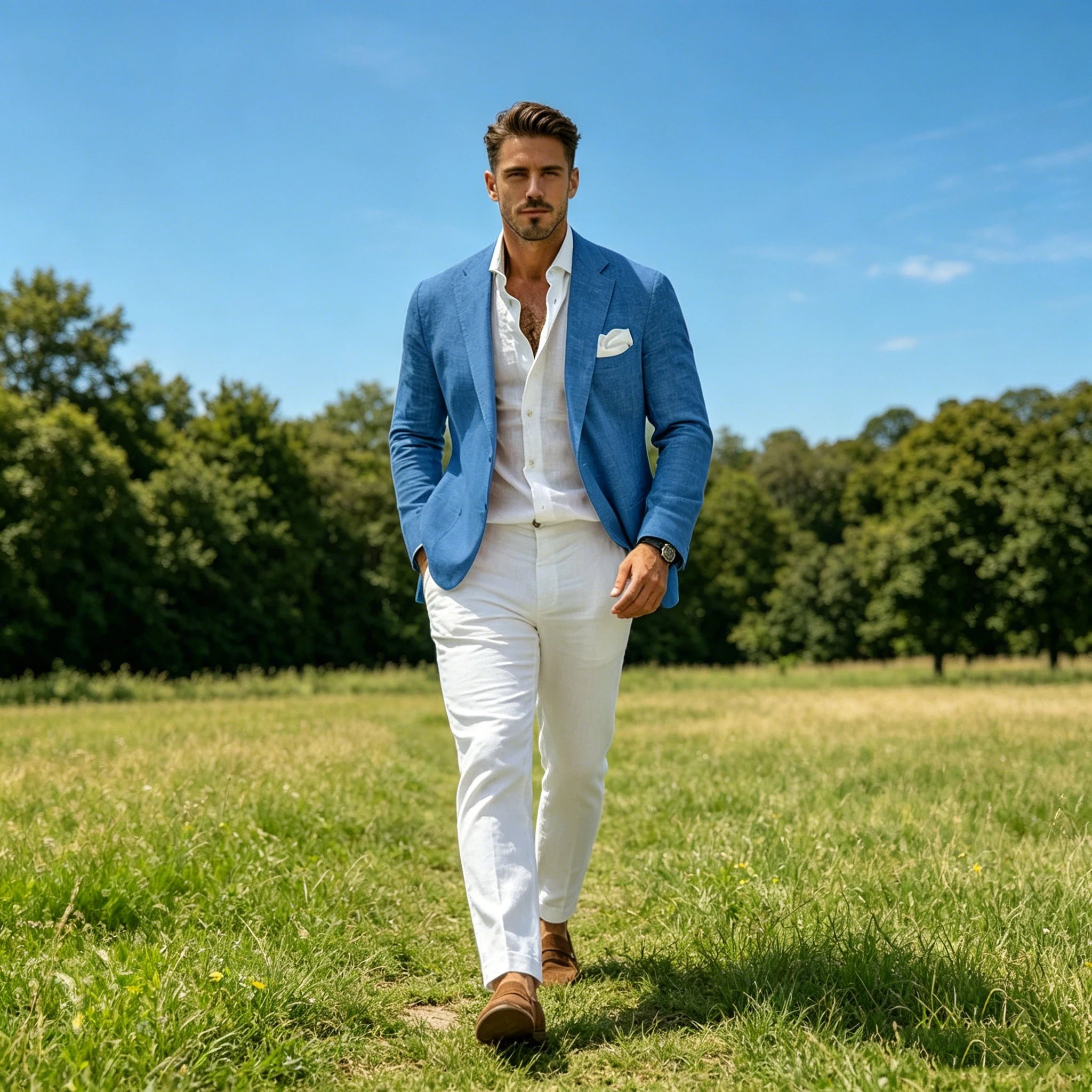 Blazer Homme Lin Slim Fit Léger Respirant Col Cranté Mariage Plage Business – CLEVI Paris