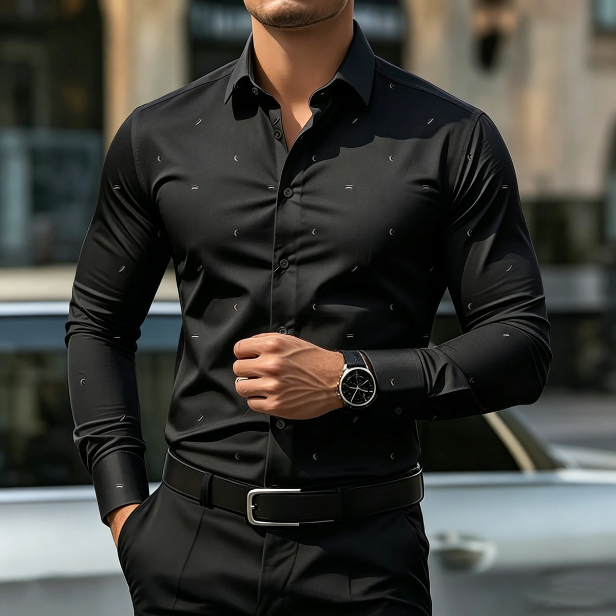 Chemise homme imprimée coupe ajustée – CLEVI Paris