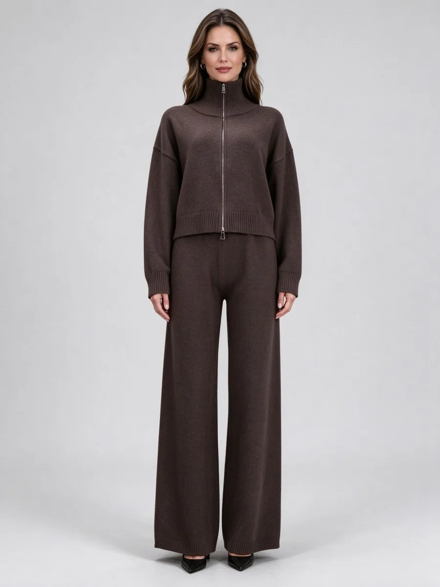 Ensemble maille femme, veste zippée et pantalon – CLEVI Paris