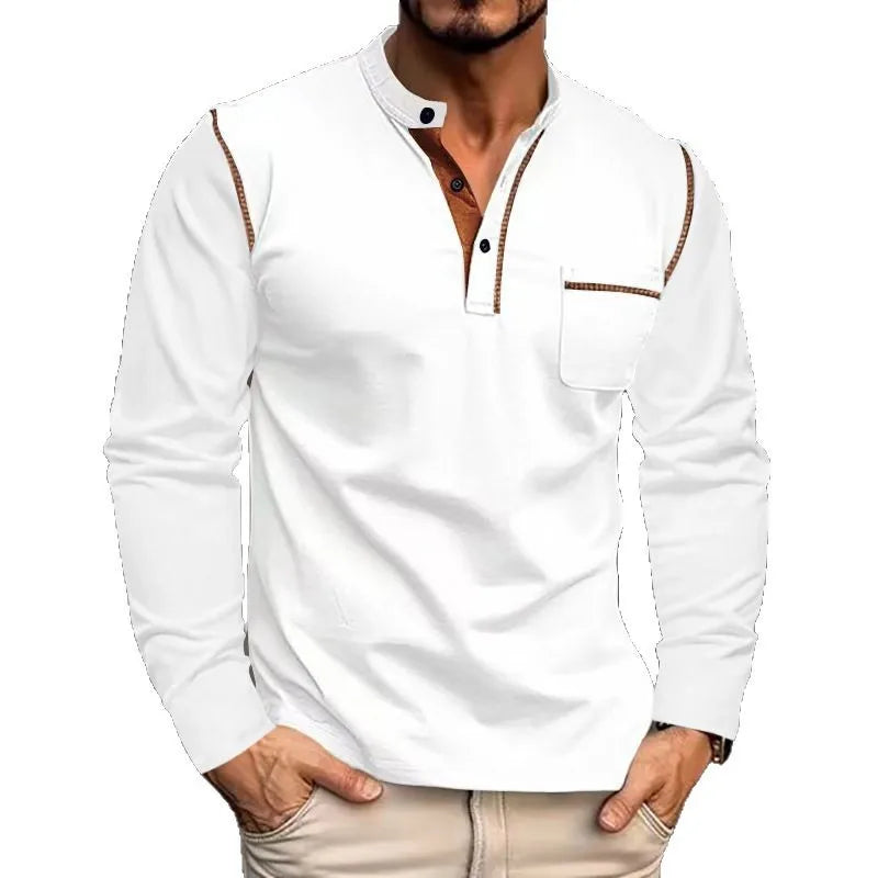Chemise Homme Manches Longues Col Henley Poche Casual – CLEVI Paris
