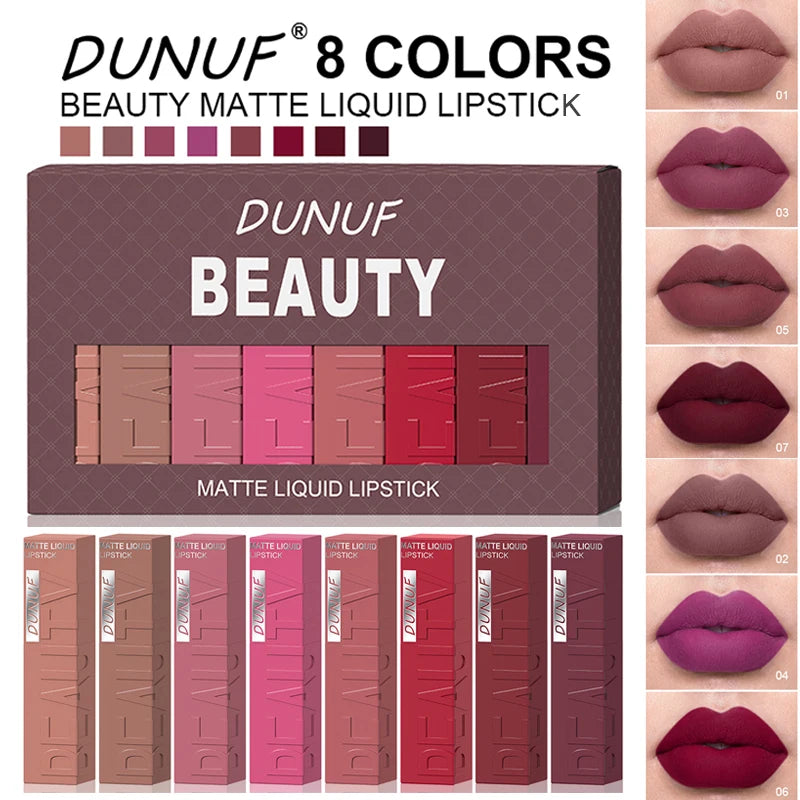 Coffret 8 Rouges à Lèvres Liquides Mat Velvet Tube Carré Waterproof – CLEVI Paris