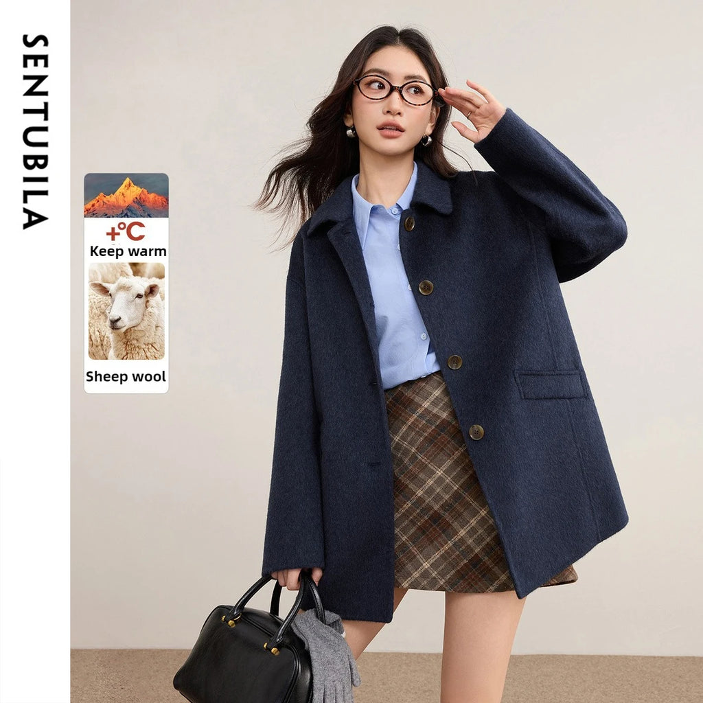 Manteau femme en laine mélangée à col polo – CLEVI Paris