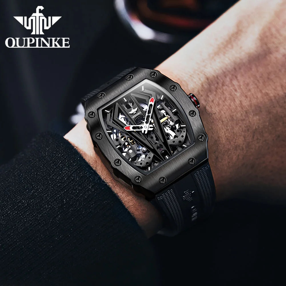 Montre Homme Automatique Squelette Tonneau Silicone Oupinke 3179 – CLEVI Paris