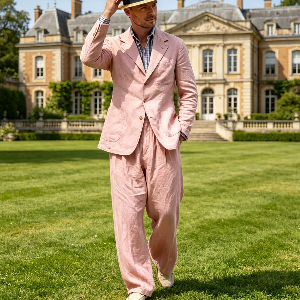 Costume Homme 2 Pièces Lin Coton Blazer Col Cranté + Pantalon Jambe Droite Smart Casual Mariage Été 7 Coloris – CLEVI Paris