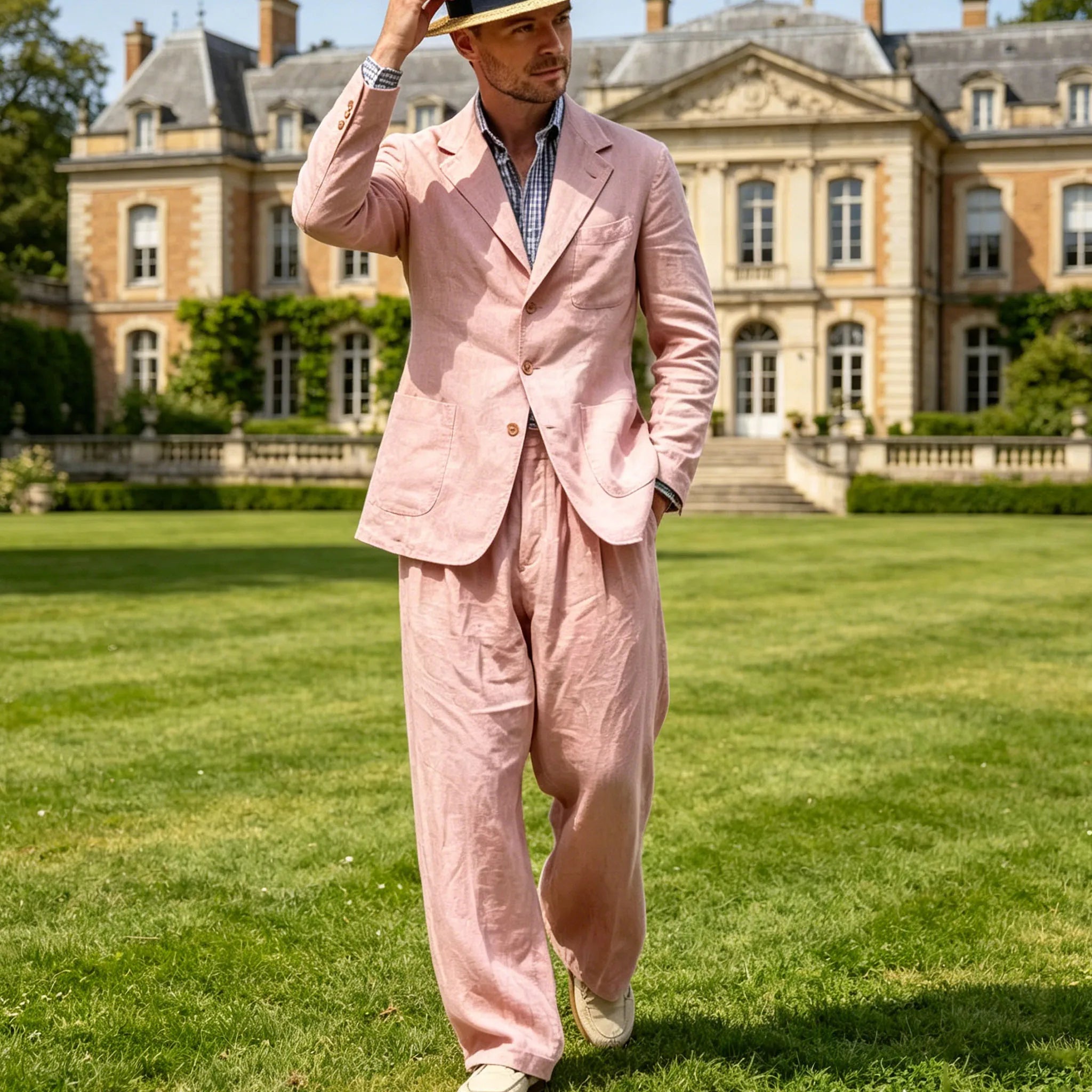 Costume Homme 2 Pièces Lin Coton Blazer Col Cranté + Pantalon Jambe Droite Smart Casual Mariage Été 7 Coloris – CLEVI Paris