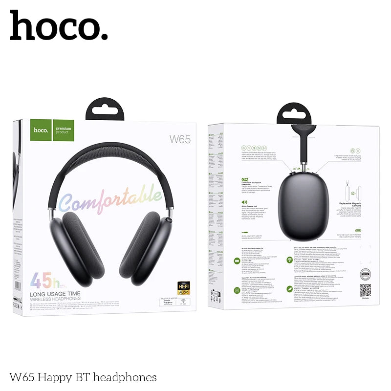 Casque Bluetooth HOCO W65 HiFi 45h Coussinets Tissu – CLEVI Paris