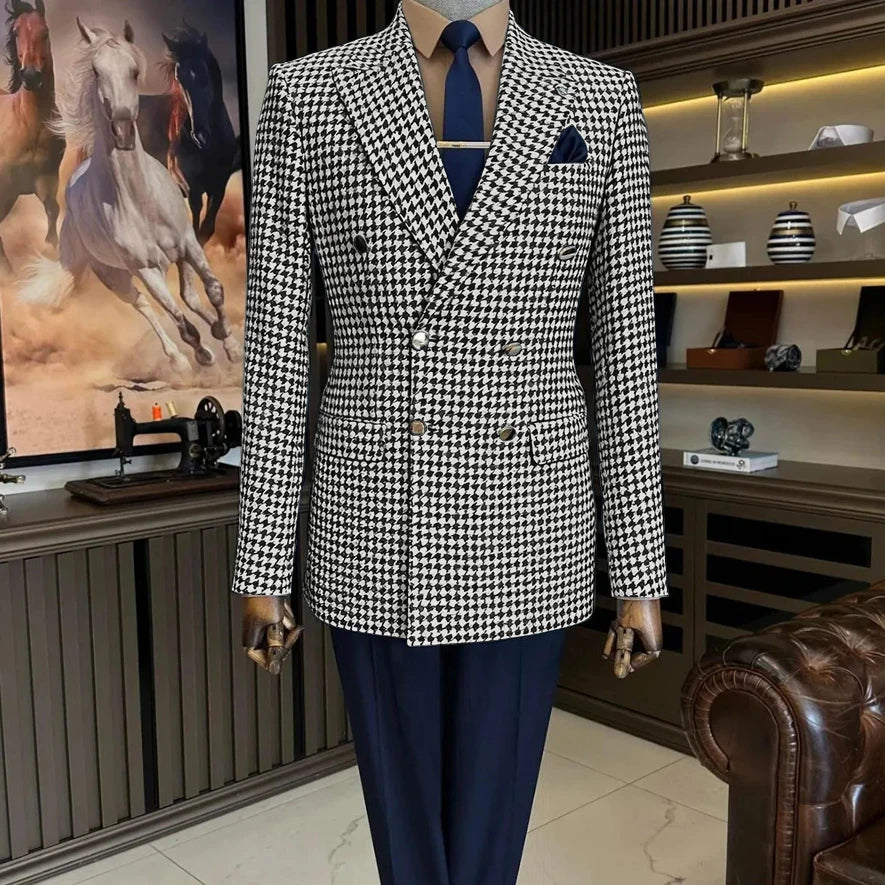 Veste blazer homme à carreaux double boutonnage – CLEVI Paris
