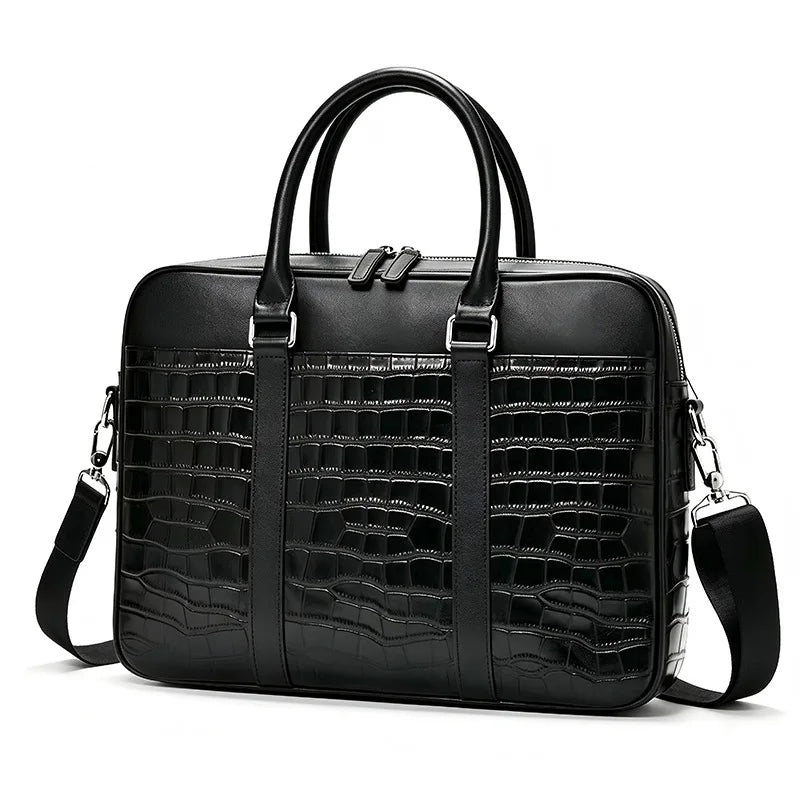 Serviette Homme Cuir Vache Croco Grande Capacité Laptop 15,6" – CLEVI Paris