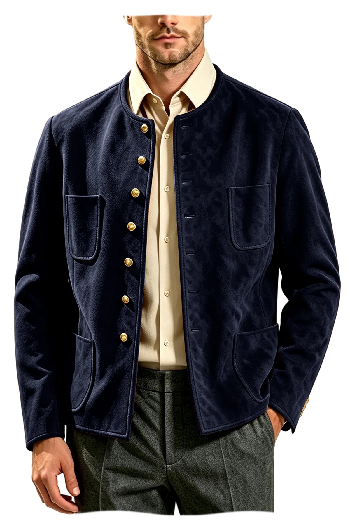 Veste homme vintage en suédine à col montant – CLEVI Paris