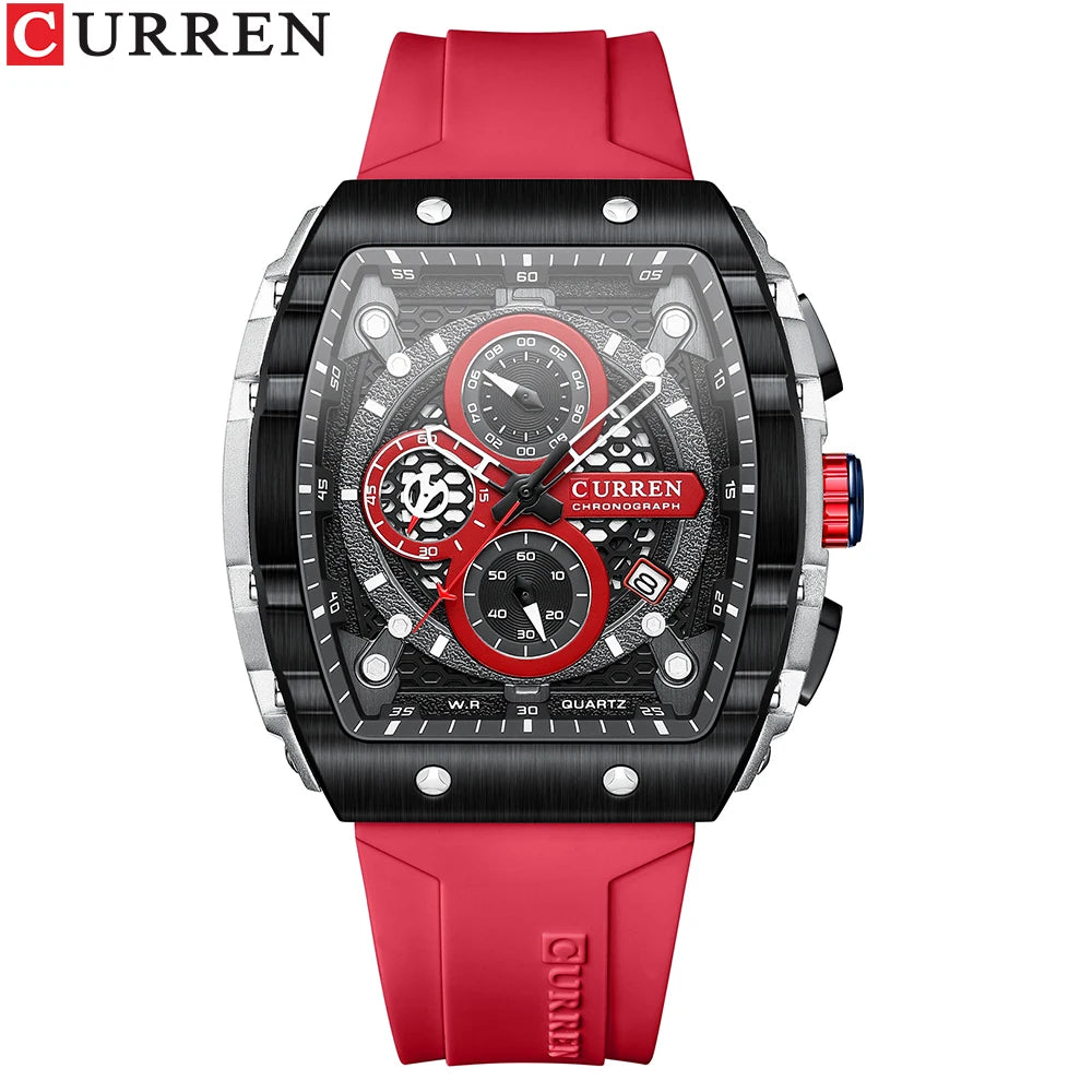 CURREN 8442 Montre Homme Quartz Carrée Chronographe Silicone Lumineux 30M – CLEVI Paris