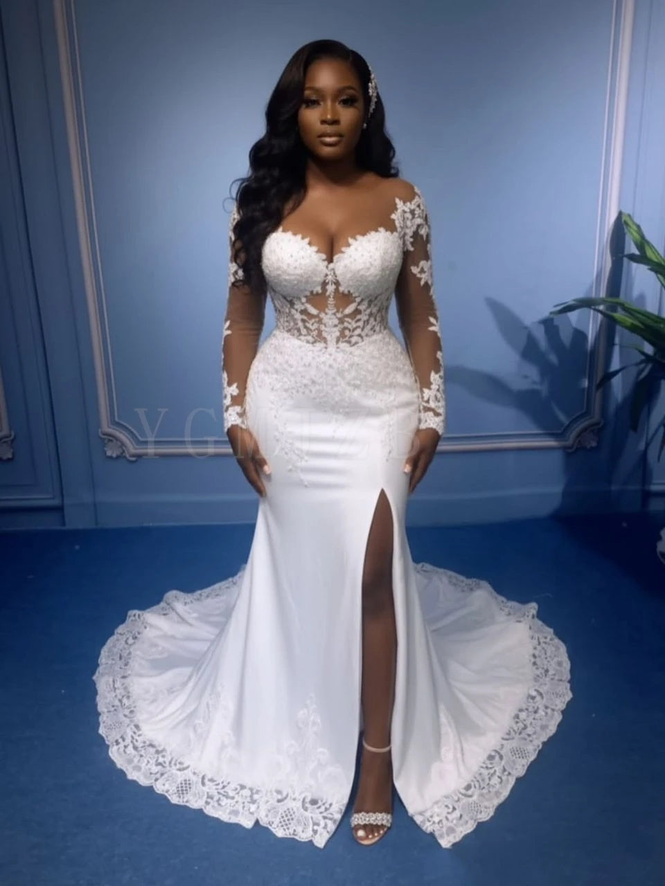 Robe de mariée sirène 2-en-1 en dentelle – CLEVI Paris