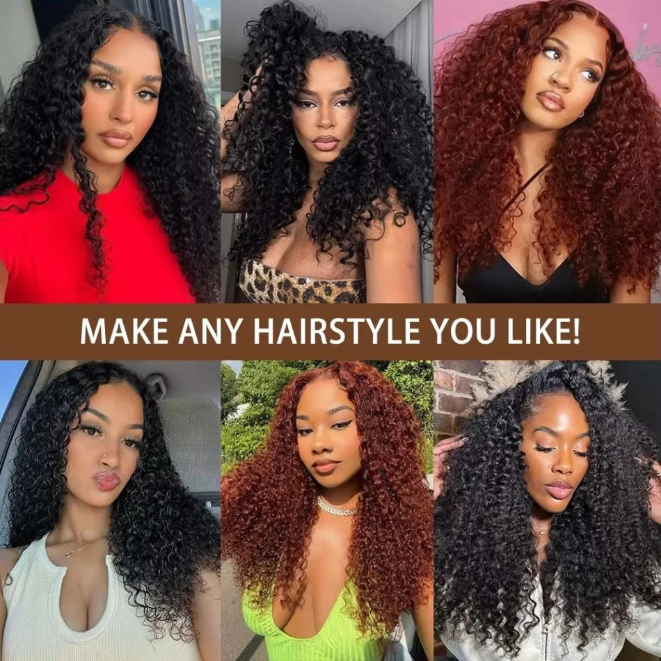 Perruque V-Part Burmese Curly Wet & Wavy Cheveux Humains Brésiliens Glueless 190% 210% 18-38 Pouces – CLEVI Paris