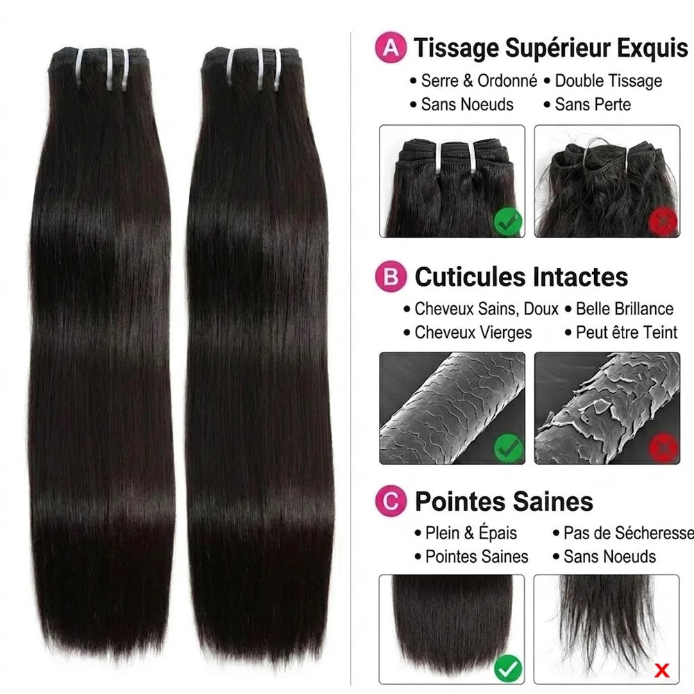 Extensions Cheveux Humains Brésiliens Lisses – Bundles Double Trame – CLEVI Paris