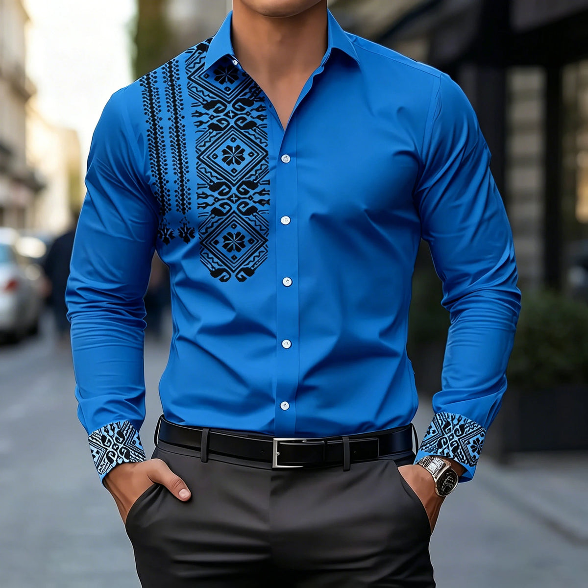 Chemise homme à imprimé géométrique – CLEVI Paris