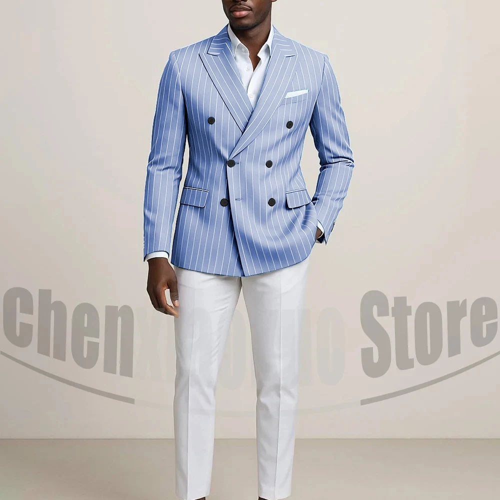 Costume Double boutonnage pour hommes avec fines rayures, tenues formelles sur mesure pour affaires, décontractées, fête, Chic, costume 2 pièces