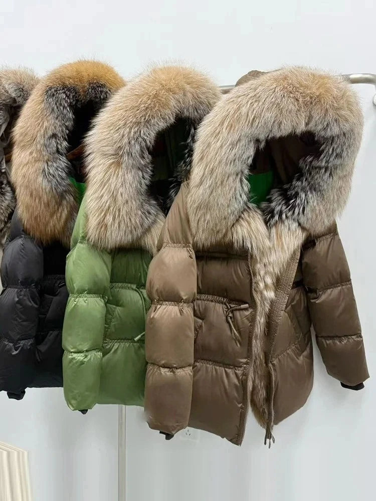 Parka duvet femme à capuche et fourrure – CLEVI Paris