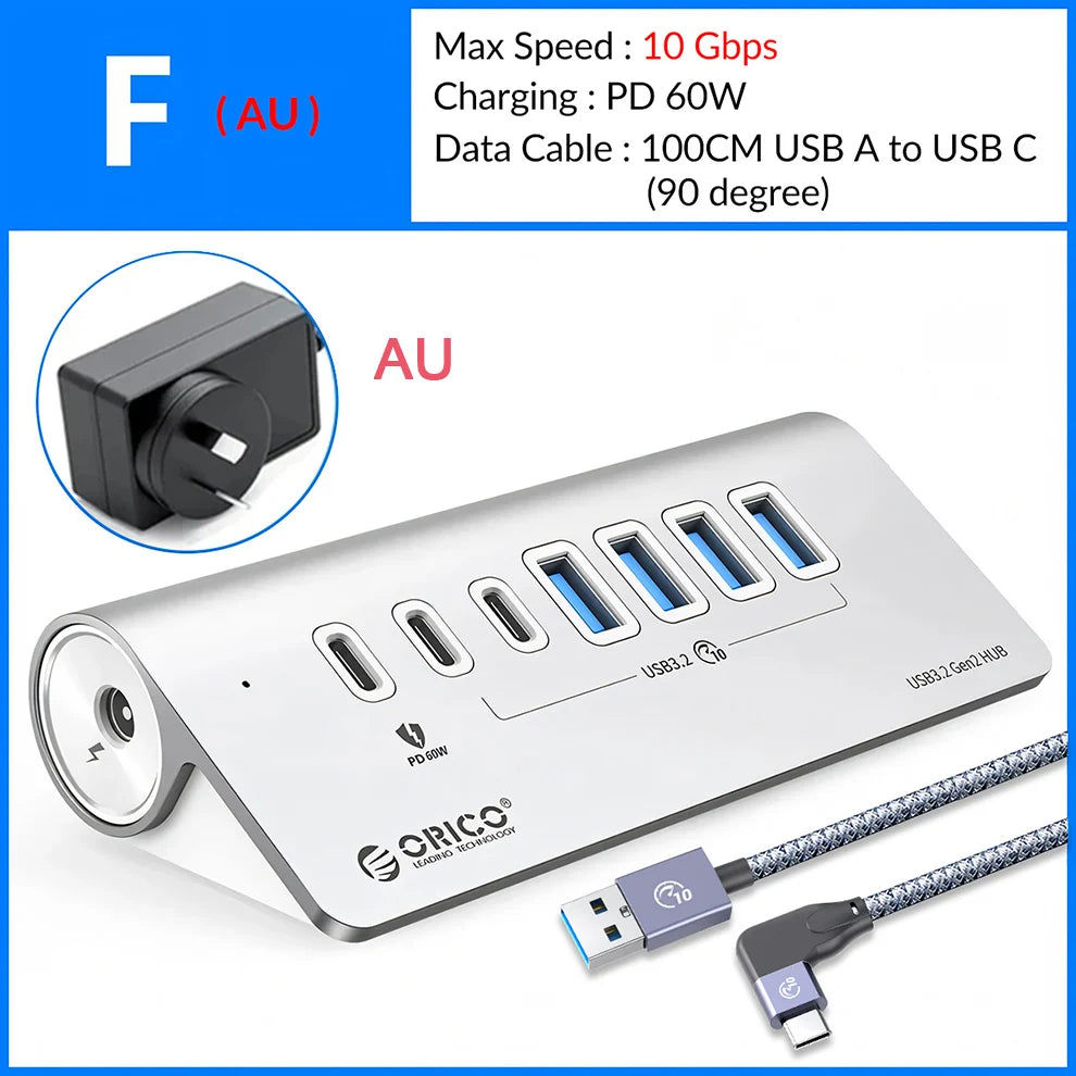 Docking Station ORICO USB-C 10Gbps 4 7 Ports PD60W Aluminium PC Mac – CLEVI Paris