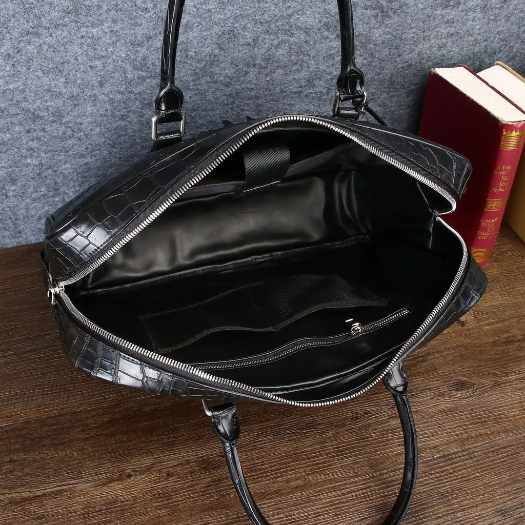 Sac Messager Homme Cuir Vache Véritable Alligator 42x31cm 14” – CLEVI Paris