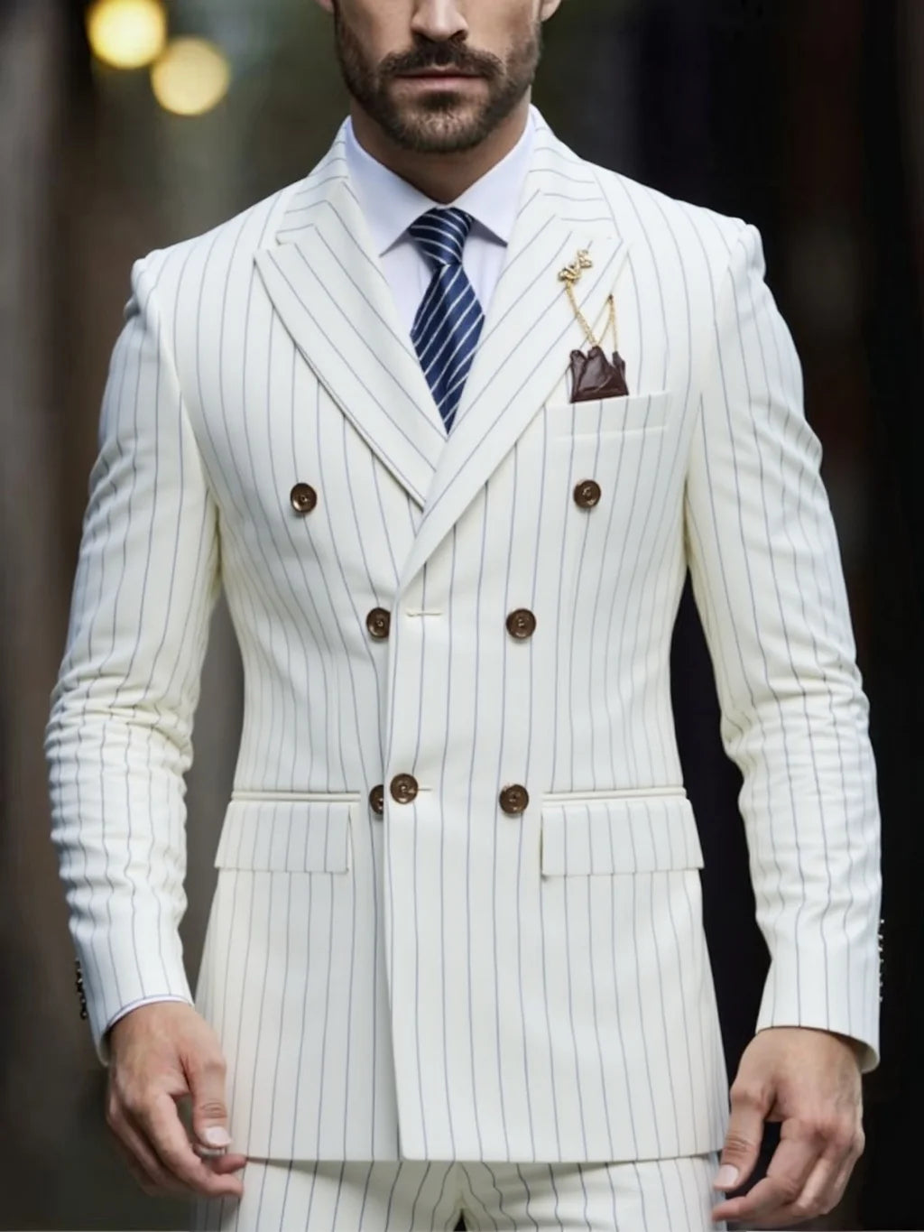 Costume homme rayé 2 pièces, double boutonnage – CLEVI Paris