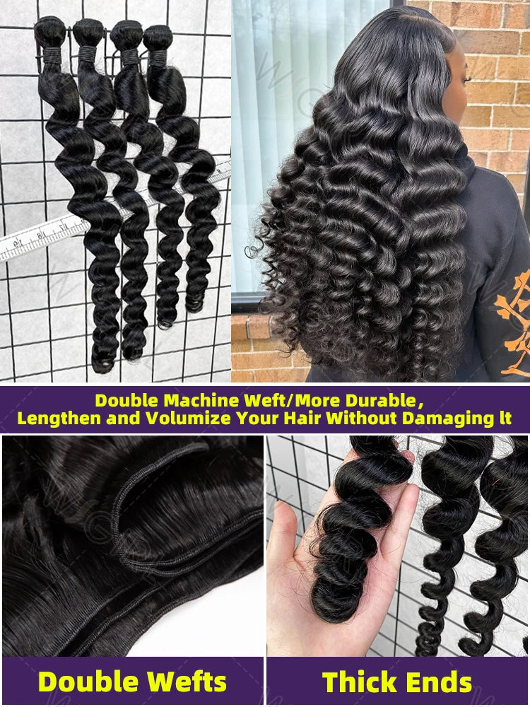 Extensions Loose Wave Cheveux Humains Bruts – Virgin & Remy Hair 12A – Bundles 1/3/4 Pcs 18-34 Pouces – CLEVI Paris