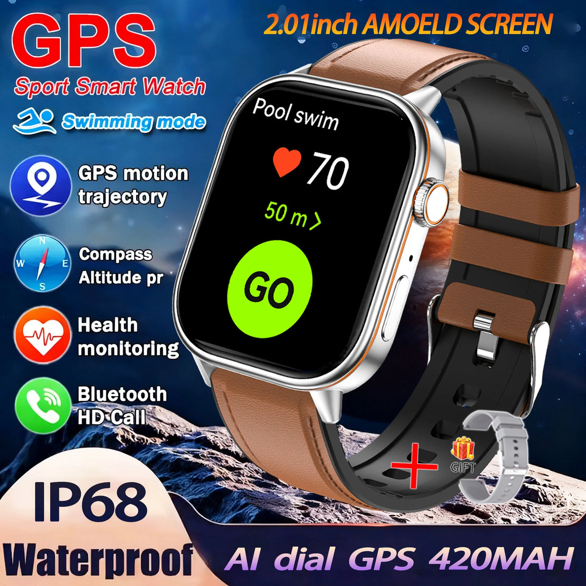 Montre GPS QX17 AMOLED 2,01″ sport – CLEVI Paris
