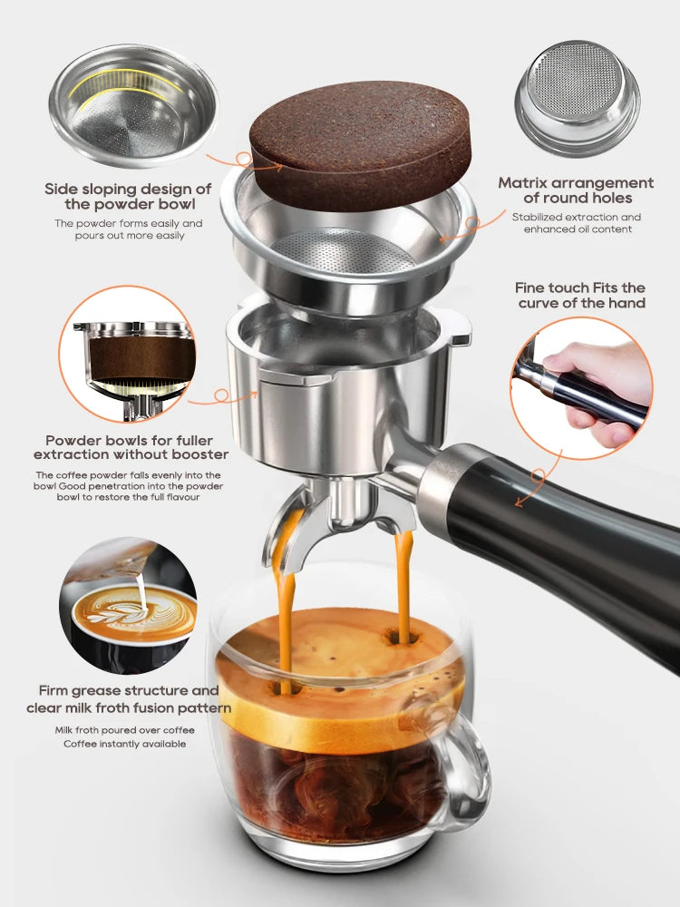 Hiinvasive-Machine à café expresso semi-automatique, température réglable, porte-filtre 58mm, cafetière froide et chaude, boîtier en métal, W 20 bars, H10A