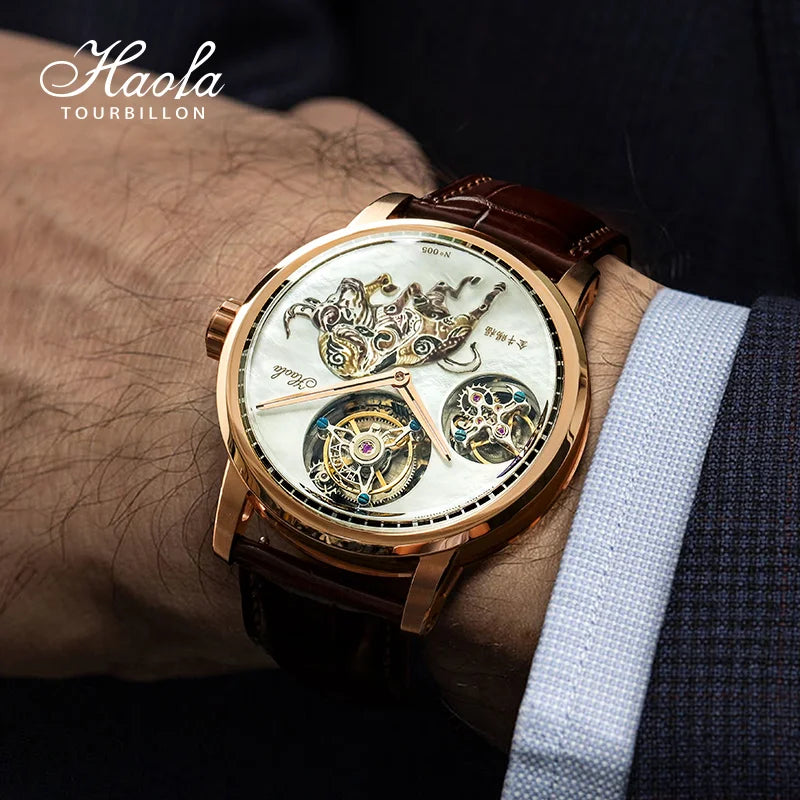Montre Homme Double Tourbillon Volant HAOFA 005 – CAL.3H80 Verre Saphir Bracelet Crocodile Édition Limitée – CLEVI Paris