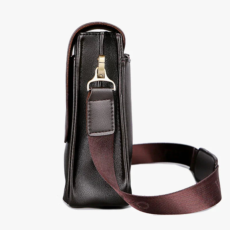 Sacoche Homme Bandoulière Verticale Business 3 Compartiments Noir Marron – CLEVI Paris
