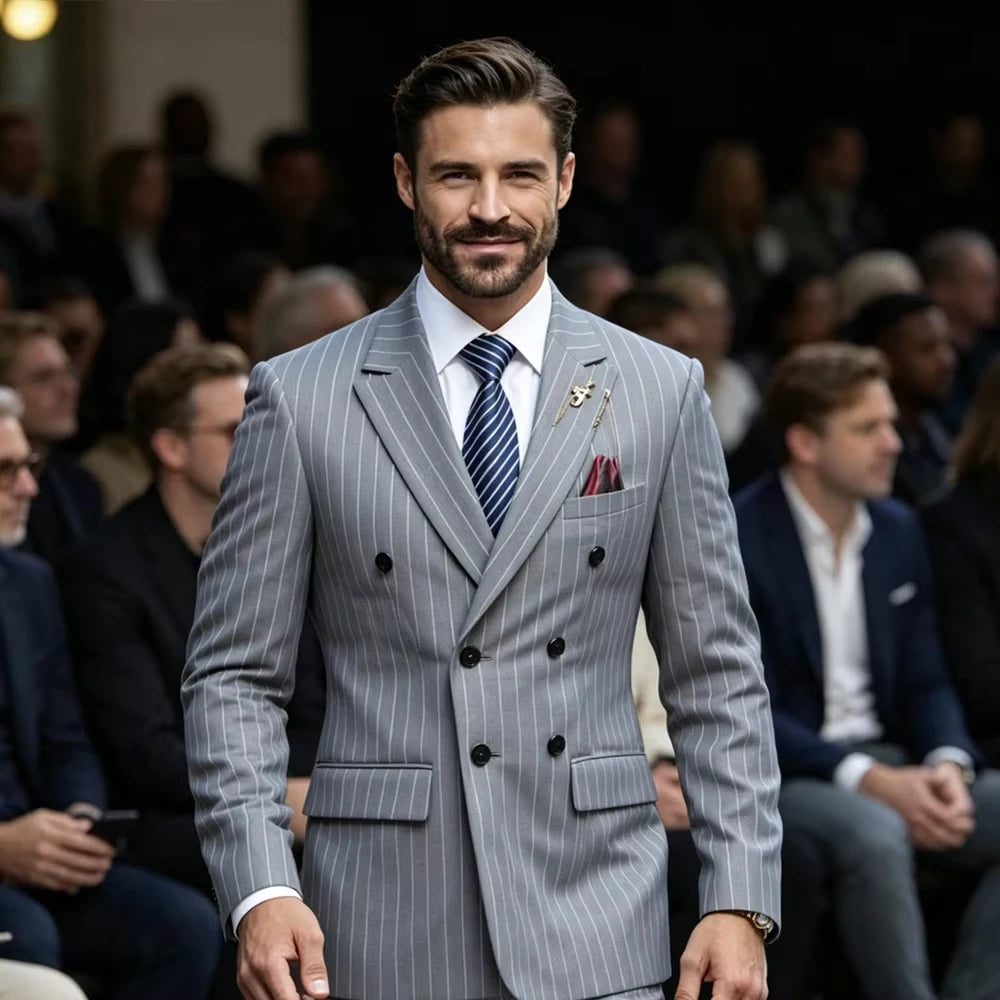 Costume homme rayé 2 pièces, double boutonnage – CLEVI Paris
