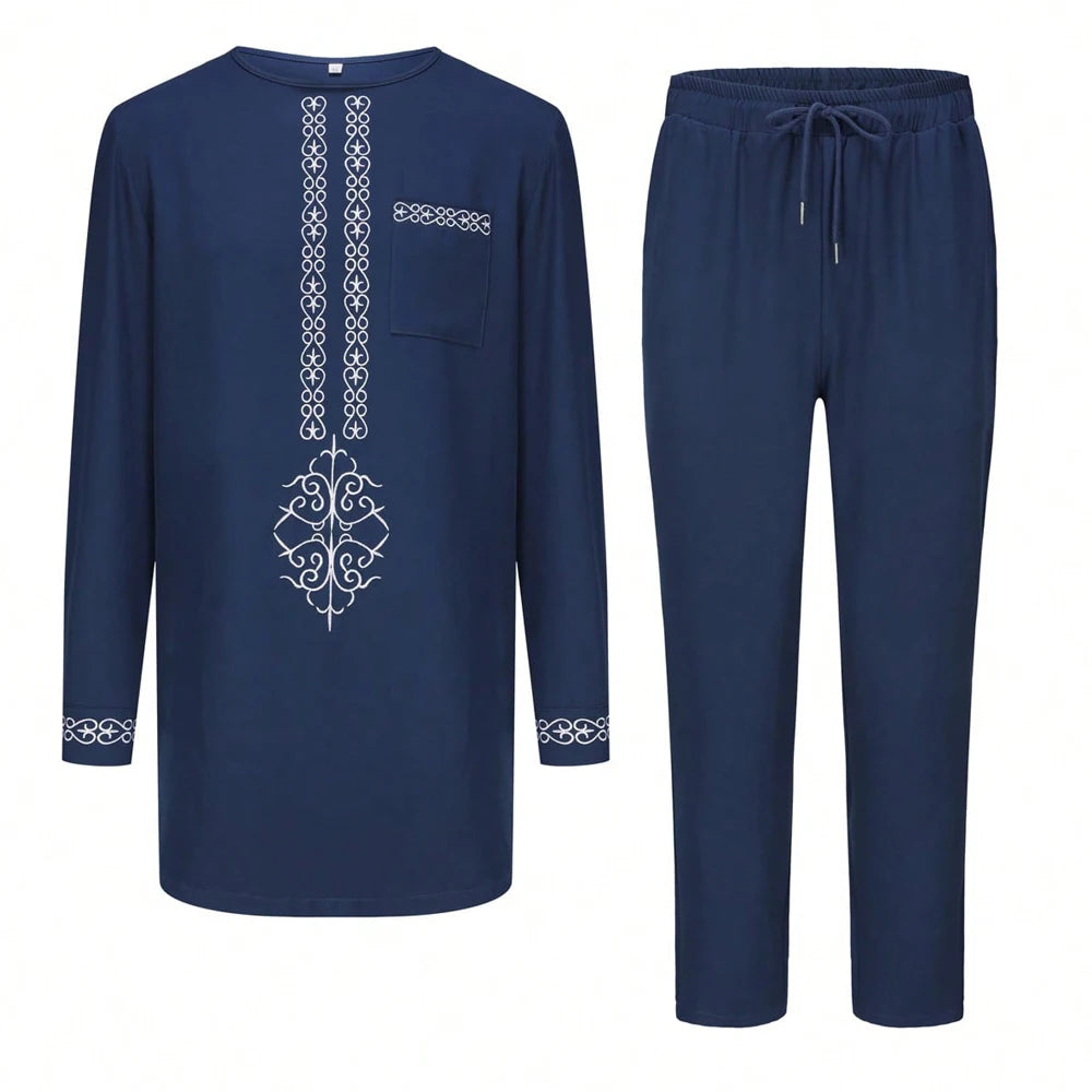 Ensemble Kaftan Africain Homme 2 Pièces – Costume Brodé Manches Longues – CLEVI Paris