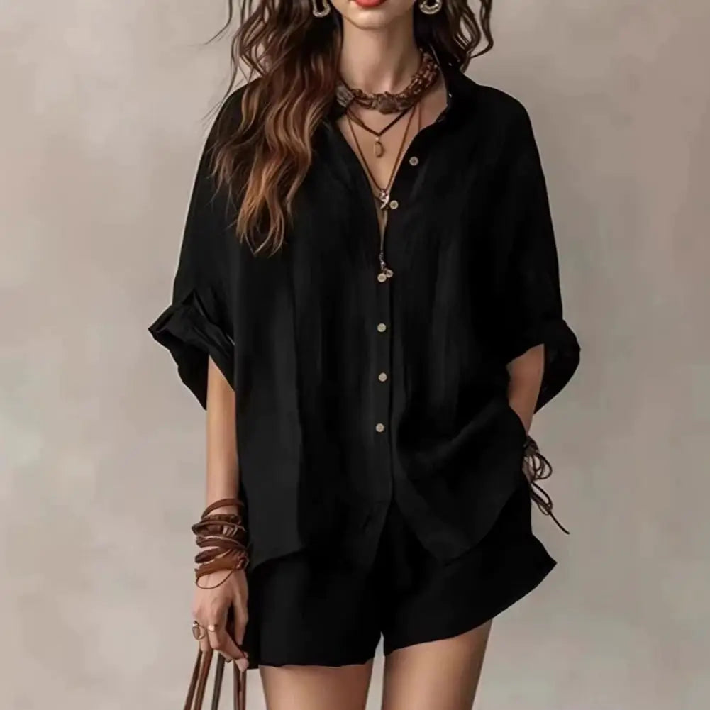 Ensemble femme chemise manches courtes et short – CLEVI Paris