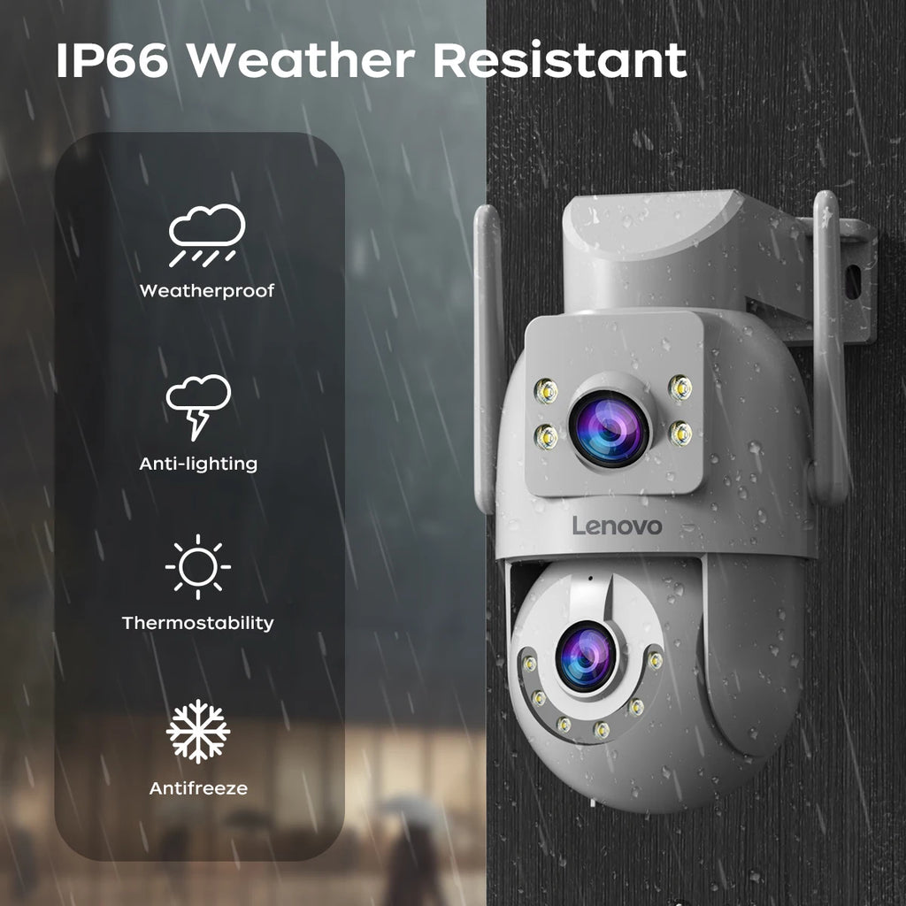Caméra de Surveillance Extérieure Lenovo Double Objectif PTZ 4K – WiFi Dual-Band Suivi Auto ONVIF – CLEVI Paris