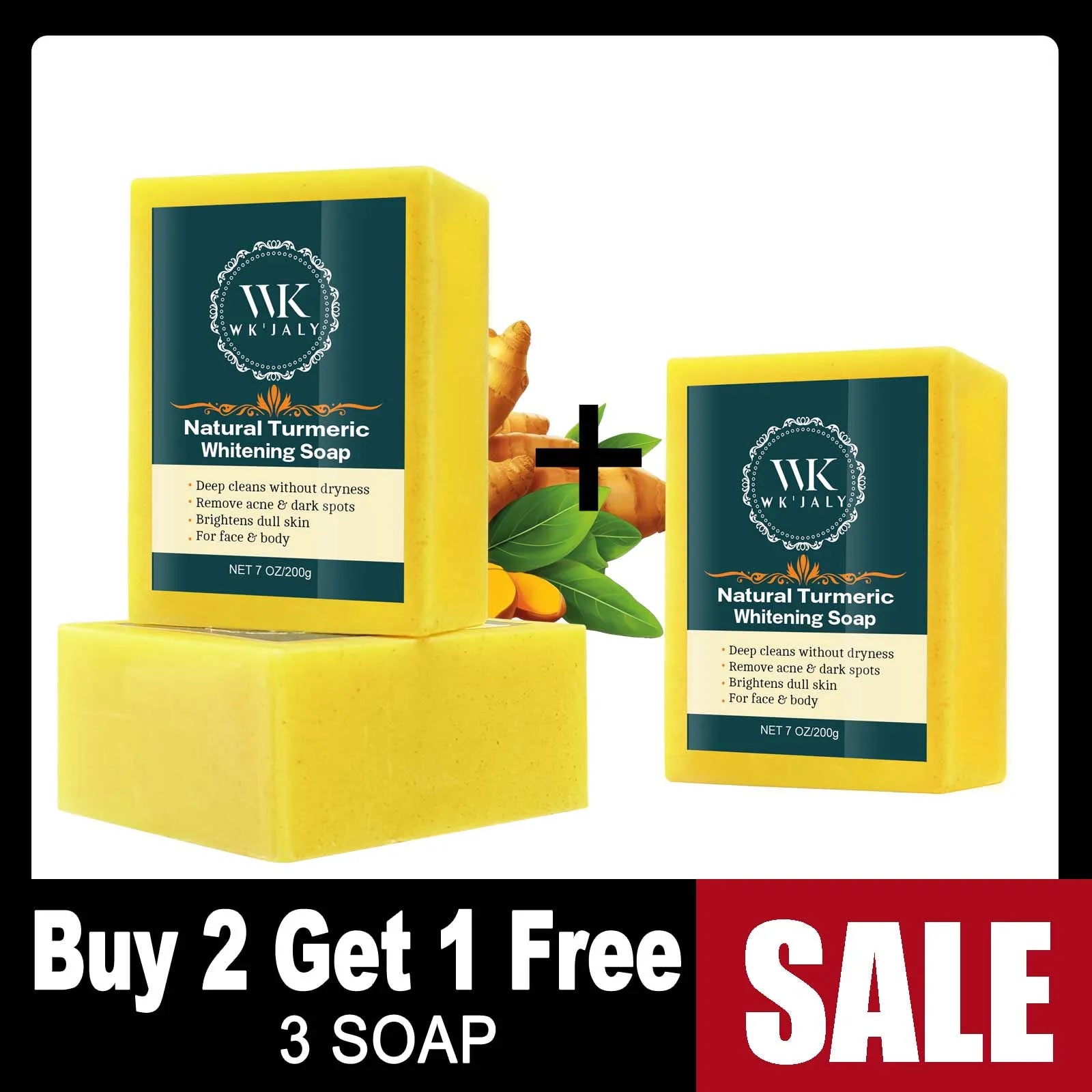 Savon Curcuma Éclaircissant WK'JALY – Anti-Acné, Anti-Taches & Acide Hyaluronique 200g – CLEVI Paris