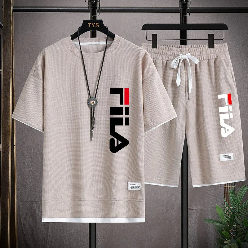 Ensemble 2 Pièces Homme T-shirt + Short Waffle Été 2026 – Respirant, Coupe Loose, 6 Coloris – CLEVI Paris