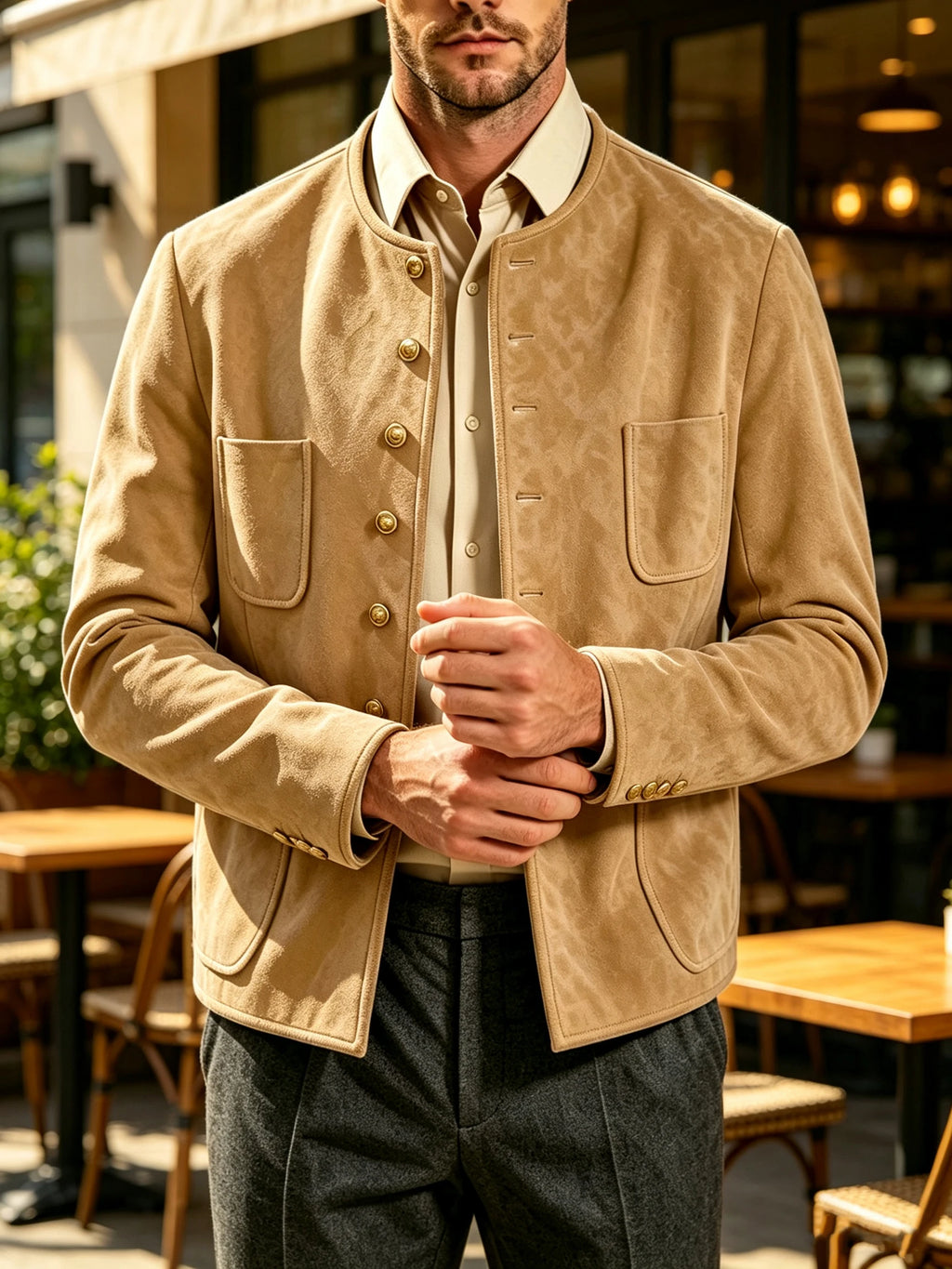 Veste homme vintage en suédine à col montant – CLEVI Paris