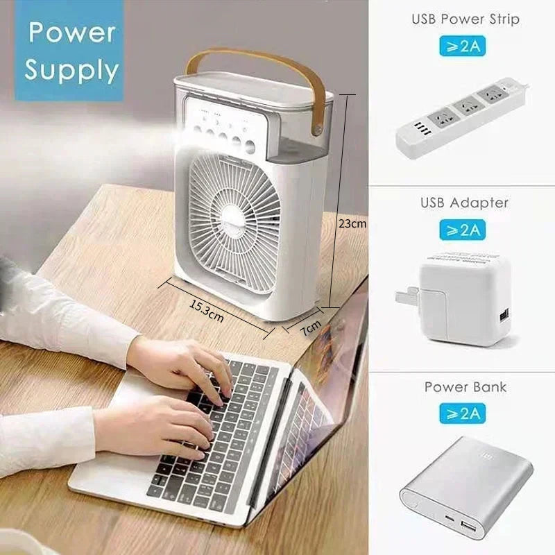 Ventilateur Humidificateur 3-en-1 avec Lumière LED 7 Couleurs — CLEVI Paris