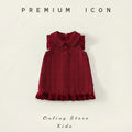 Robe fille rouge en velours à col Claudine – CLEVI Paris