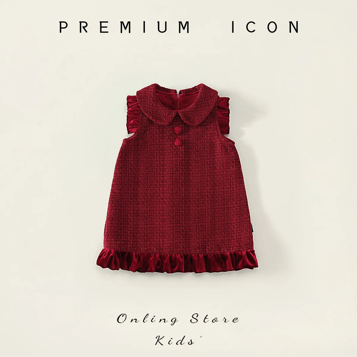 Robe fille rouge en velours à col Claudine – CLEVI Paris