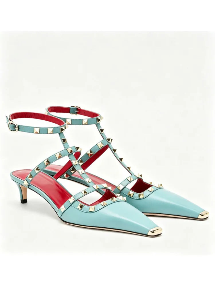 Sandales femme à talon fin et rivets – CLEVI Paris