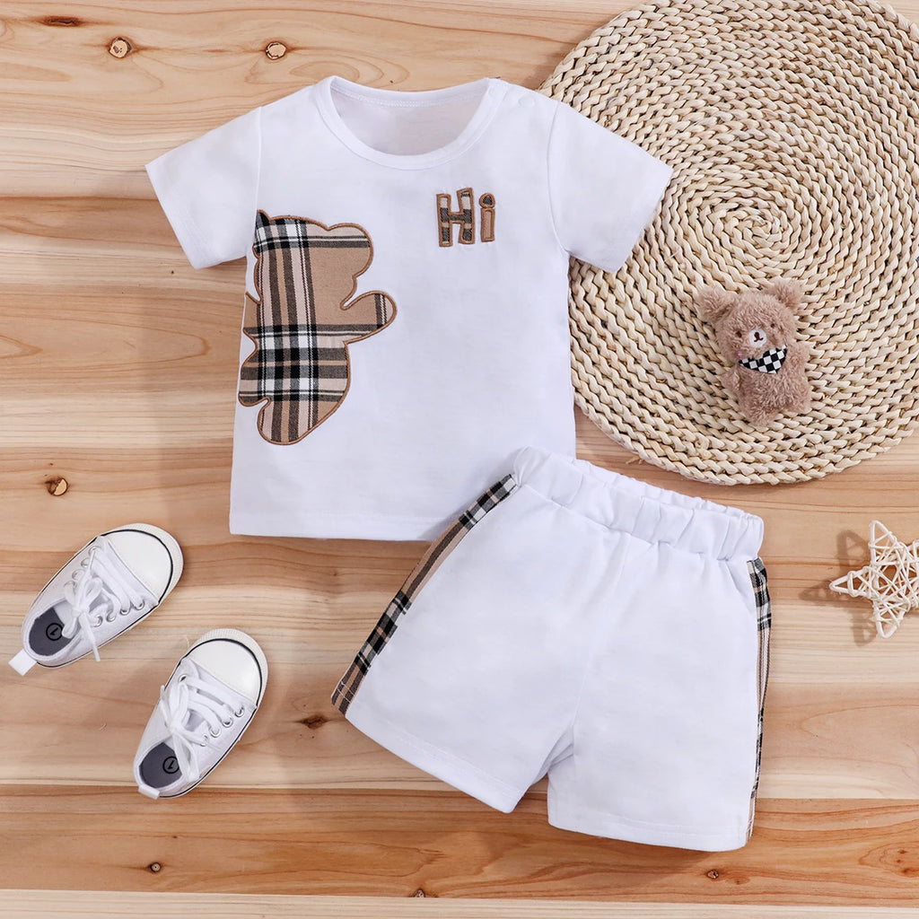 Ensemble bébé ours T-shirt et short à carreaux – CLEVI Paris
