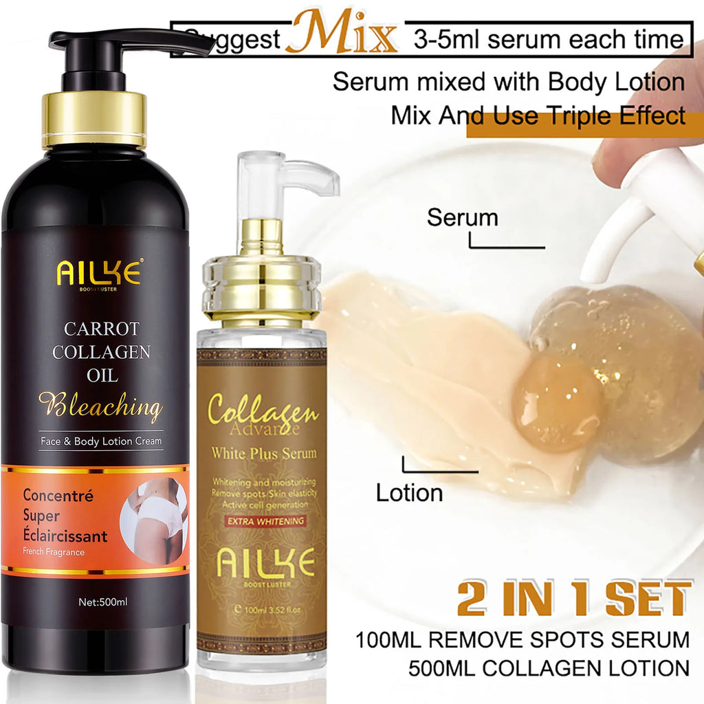 Sérum & Lotion Éclaircissants Collagène AILKE – Anti-Taches, Hydratant & Teint Uniforme – CLEVI Paris
