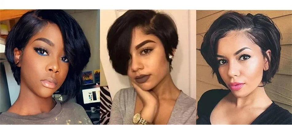Perruque Pixie Cut Bob Courte 6 Pouces Cheveux Humains Brésiliens Lace 13x4 180% – CLEVI Paris