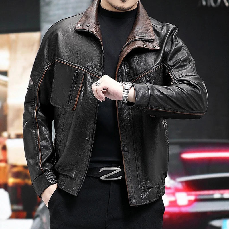 Blouson homme en cuir de vachette noir – CLEVI Paris