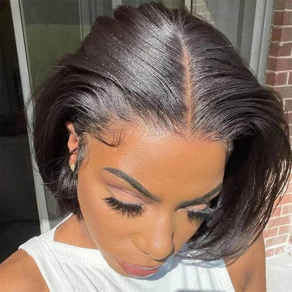Perruque Bob Courte Bone Straight Cheveux Humains Vietnamiens 300% Densité Lace 13x4 2x6 8-16 Pouces – CLEVI Paris