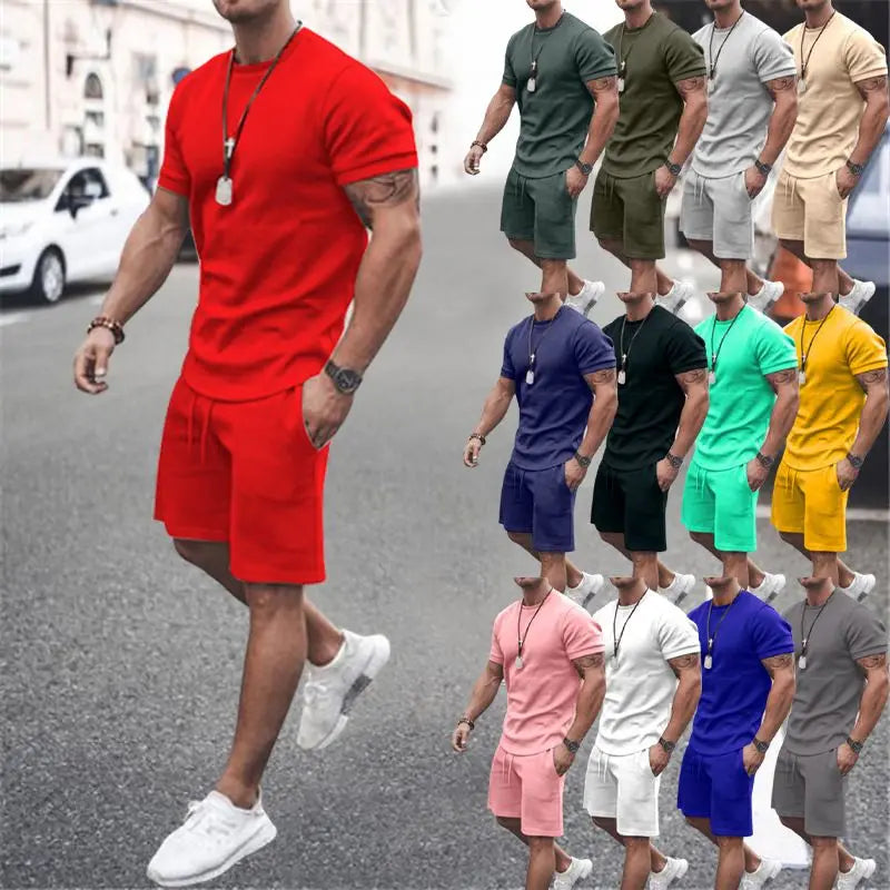 Ensemble Homme T-Shirt Col Rond + Short Sport Coton Respirant – CLEVI Paris